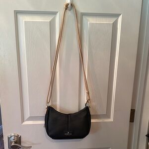 London Fog Black Crossbody Bag with Tan Strap